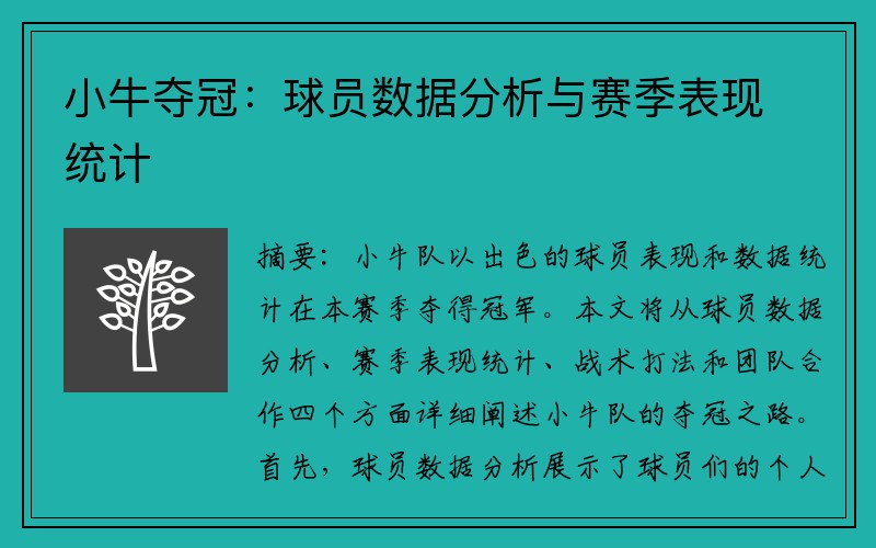 小牛夺冠：球员数据分析与赛季表现统计